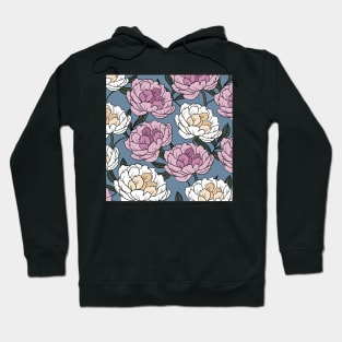 The white and pink peonies in a lovely pattern pale blue background Hoodie